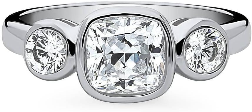 BERRICLE Sterling Silver CZ 3-Stone Wedding Engagement Promise Ring for Her, Bezel Set Cubic Zirconia Ring - Cushion, Pear Cut - Image 2