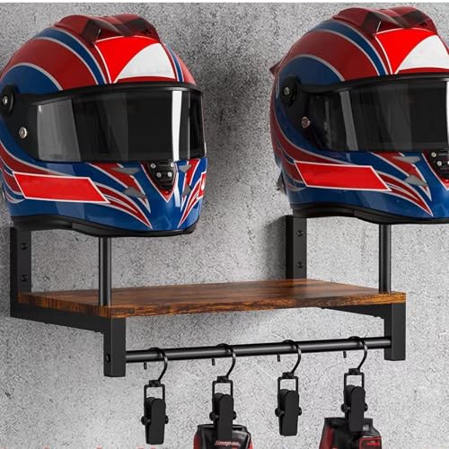 Étagère de rangement montée et support de chapeau de moto mural - 4