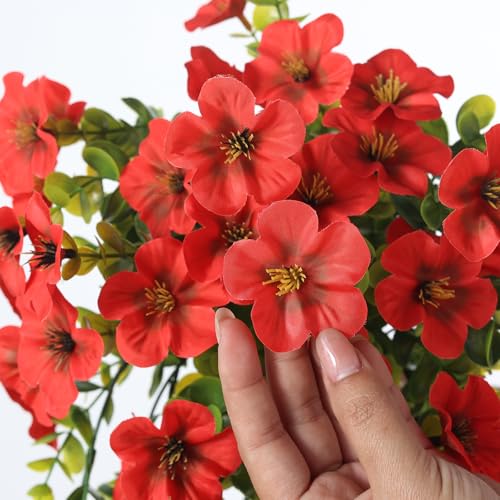 Image of VIERENA 8 Bundles 29.5 inch Artificial Hanging Silk Flowers for Front Door(Red) | Realistic Fake Morning Glory Flowers with Faux Eucalyptus, for Eave Porch Yard Garden Patio Balcony Home Outdoor Decoration