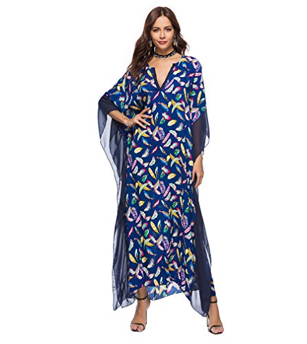 PassMe Vestito Lungo Donna Estate Copricostume Mare Spiaggia Taglie Forti  Stampato Floreale Scollato V Maniche Pispistrello Caftano Tunica Beachwear -