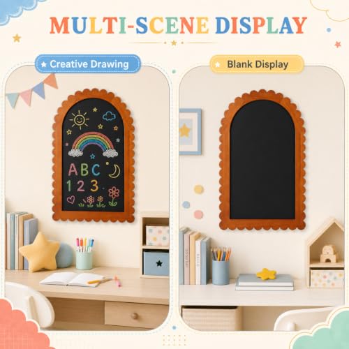 Gerrii Arch Magnetic Chalkboard for Wall - 19 x 31 Inch Wood Scalloped Magnet Board, Hanging Blackboard Sign for Kitchen, Cafe Menu, Playroom Decor with Dry Erase Marker & Magnets Dot, Farmhouse Style by Gerrii - Used condition - Image 5