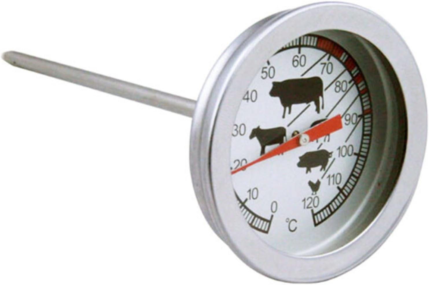Analogue Meat Thermometer for Kitchen Cooking, Stainless Steel Food Temperature Probe with Glass Lens, 0-120C Range for BBQ Roast