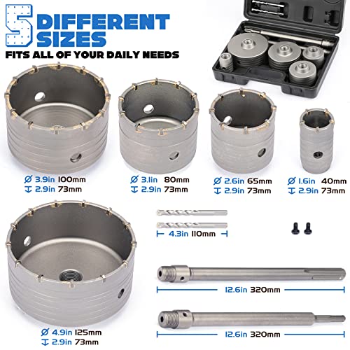 Xdovet 11Pcs Concrete Hole Saw Set,Tungsten Steel Sds Plus Shank Masonry Wall Hole Opening Drill Bits For Brick, Concrete, Cement Stone With Drill Bits, Cutting Diameter 1-1/2" To 5" (40 65 80 100 125Mm) #TOP1