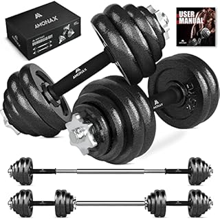 Amonax Cast Iron Adjustable Dumbbells Weight Set, Barbell Set Men Women, Strength Training Equipment Home Gym Fitness, Dumbell Pair Hand Weight, Bar Bells Free Weights for Weight Lifting, 30KG