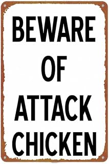 Beware Of Attack Chicken Funny Warning Notice Aluminium Metal Sign