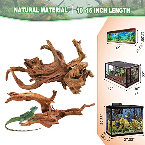 Hiwzitar Natural Large Driftwood For Aquarium Decor, 10-15 Inch Length Branches For Fish Tank Reptile Decorations 2 Pcs #TOP1