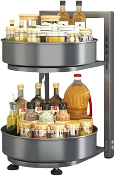 Seasoning Rack, 360 Degree Rotation, 2 Tiers, 3 Tiers, Spice and Cosmetics Storage, Tabletop, Large Capacity, Space Saving, Kitchen Organization Bag, Bathroom, Kitchen, Convenient, Compact, Easy