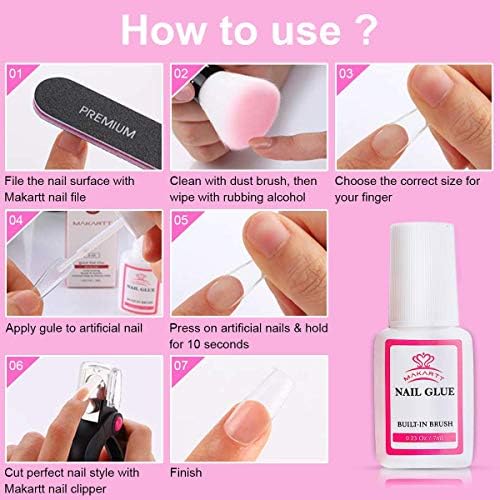 Makartt Nail Glue for Acrylic Nails, Brush on Nail Glue for Nail Repair, Professional False Nail Adhesive Glue for Broken Nails Long Lasting