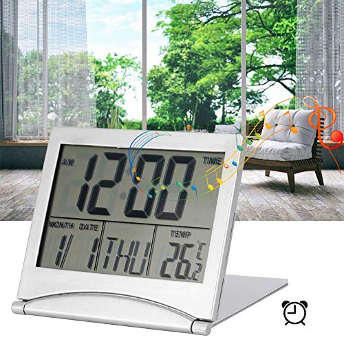 Portable Folding Alarm Clock With Leather Cover Travel Digital Led Alarm Clock Temperature Calendar Snooze 8 Groups Alarm Music #TOP2