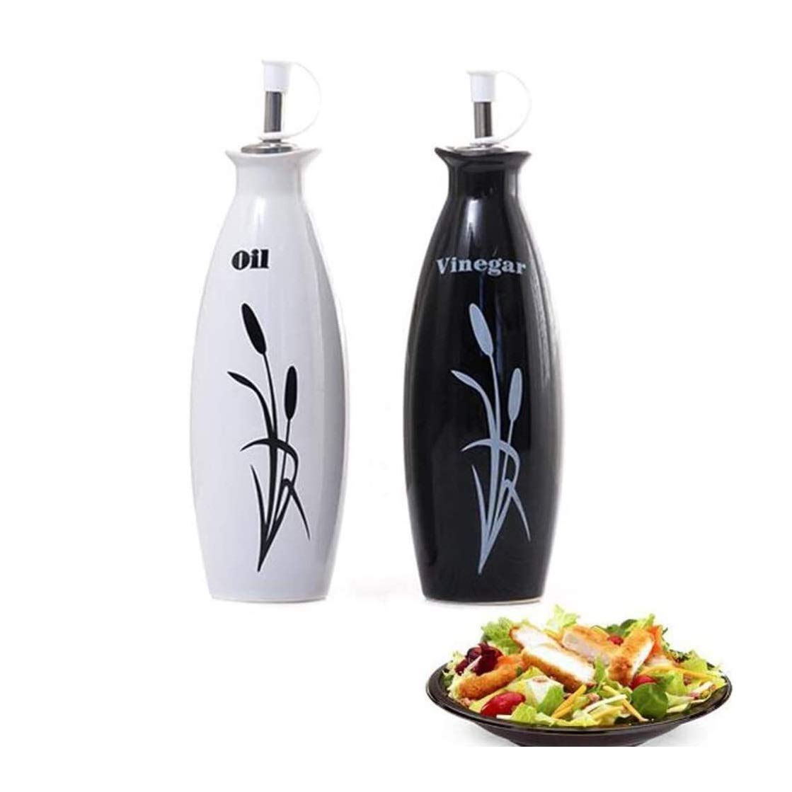 Aceitera y vinagrera Antigoteo 2pcs Ceramiced Ceramic Olive Oil o Botella de vinagre Dispensador de 250 ml (Color : Black)