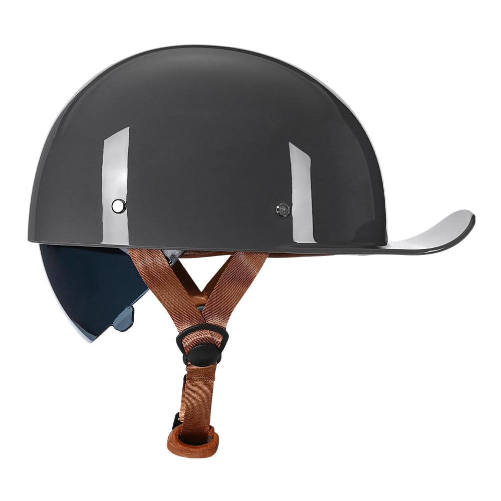 Woljay Vintage Retro Open Face Motorcycle Helmet Baseball Cap Half Helmets with pull-down Lens for Men Women Moped Cap Jet Scooter Street Cruiser -