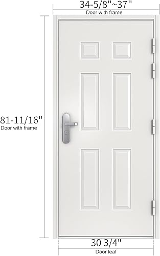 Miniatura 3 de VIZ-PRO Puerta de seguridad de acero de montaje rápido con marco y herrajes, 6 paneles blancos con bisagras laterales derechos hacia afuera, losa de