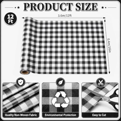 Black White Buffalo Plaid Bulletin Board Roll Non-Woven Fabric Bulletin Board Background Non-Woven Fabric Backdrop Back to School Decor Poster for Birthday Party Art Crafts Supplies 16in X 12ft - Image 2