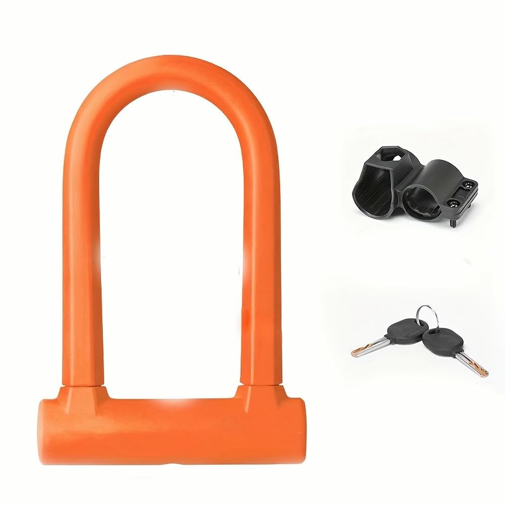 Lucchetto antifurto per Bici in Ferro ZBDZSW con Lucchetto a U in Silicone Resistente con Controllo Manuale della Chiave, Finitura Arancione, per Biciclette, motociclette, Auto