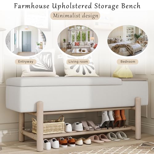 GDFStudio 47.2“ Modern Upholstered Shoe Storage Bench with Hidden Compartment and Shoe Rack, Wood Entryway Shoe Organizer Cabinet with Cushion for Bedroom Living Room Hallway - Image 5