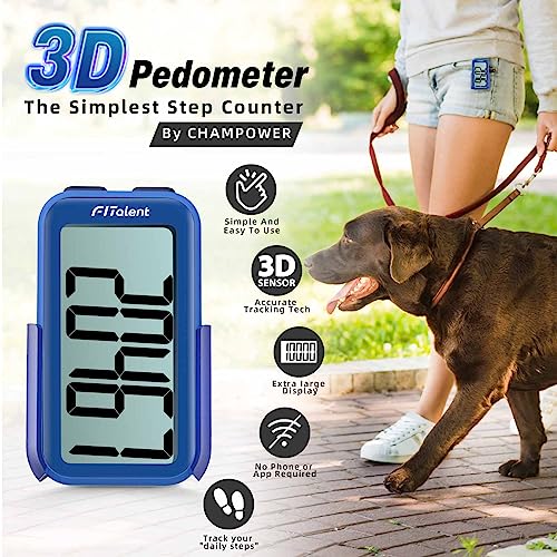 Pedometer for Walking, Super Portable Accurately Pedometer for Kids Women Seniors, 3D Step Counter for Walking, Digital Step Tracker with Clip Lanyard, Blue