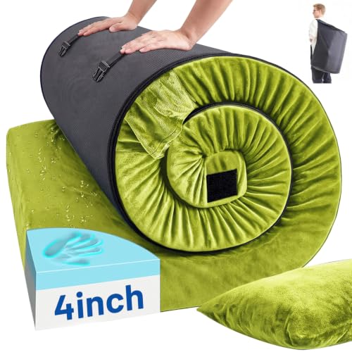 Easthome 4 Inch Memory Foam Camping Mattress Pad with Pillow, Avocado Green