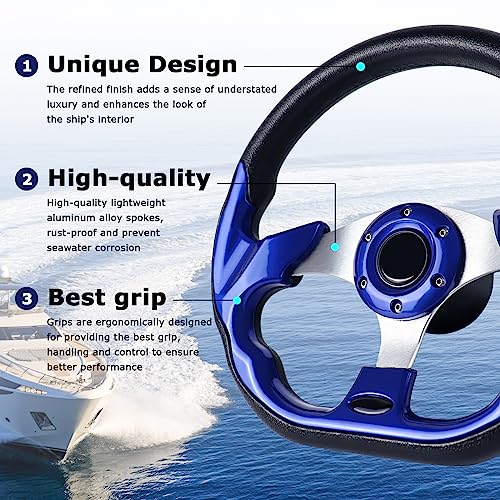 Motafar 12.4" Boat Steering Wheel With 3/4“ Tapered Shaft, Anti-Slip Pu Carbon Fiber Steering Wheel For Seastar And Verad, Etc. For Marine Boats, Vessels, Yacht, Pontoon Boat(5156F-Blue) #TOP2