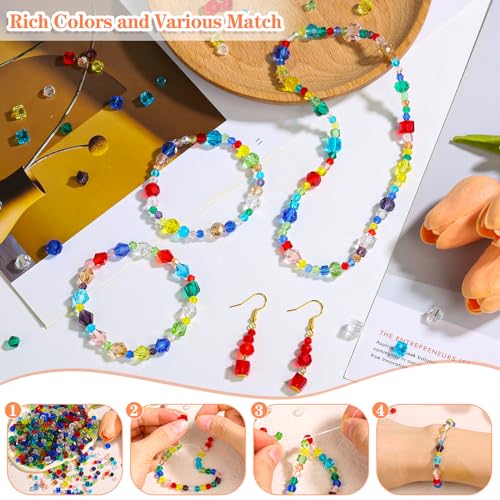 1401 Pieces Crystal Glass Beads for Jewelry Making Glass Beads for Suncatchers with Colorful Loose Beads, Assorted Crystal Faceted Beads for Bracelets, Necklace DIY Craft 4 mm 6 mm 8 mm