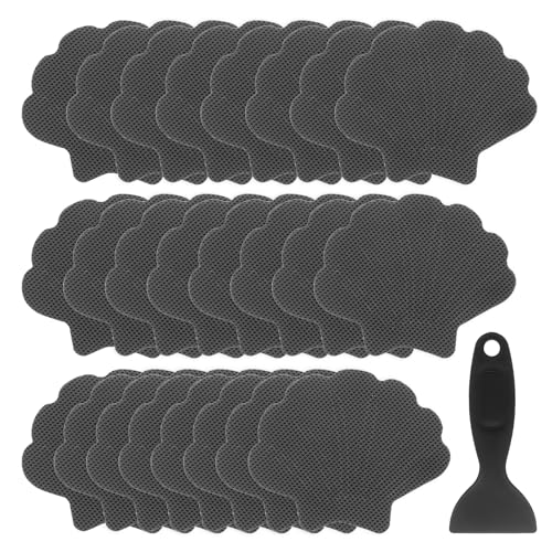 QUARKZMAN 24 Piezas de Pegatinas Antideslizantes para Bañera Ducha Piso 3.7 Cinta Adhesiva Antideslizante Estilo Concha con Raspador para Baño Cocina Escalones de Bañera, Negro