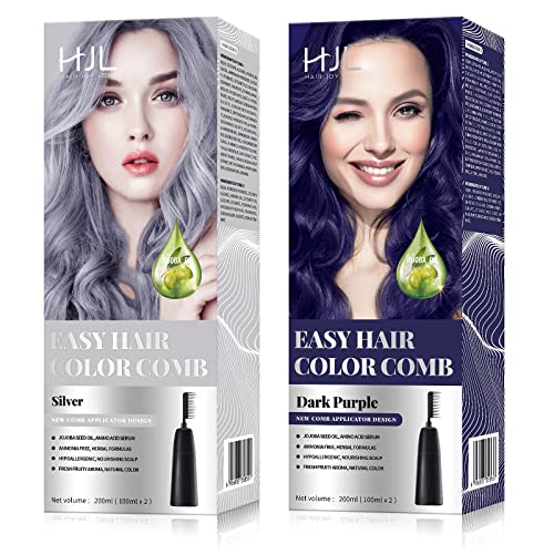Hjl Hair Color Permanent Hair Dye Ammonia Free With Comb Applicator Easy Use Hair Coloring Cream Kit, Silver, Dark Purple #TOP8