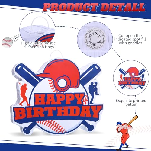 Jerify Large Baseball Piñata for Kids 15.75 x 15.75 Inches Baseball Piñata with Bat and Blindfold Sports Theme Party Decoration Supplies for Birthday Party by Jerify - Image 3