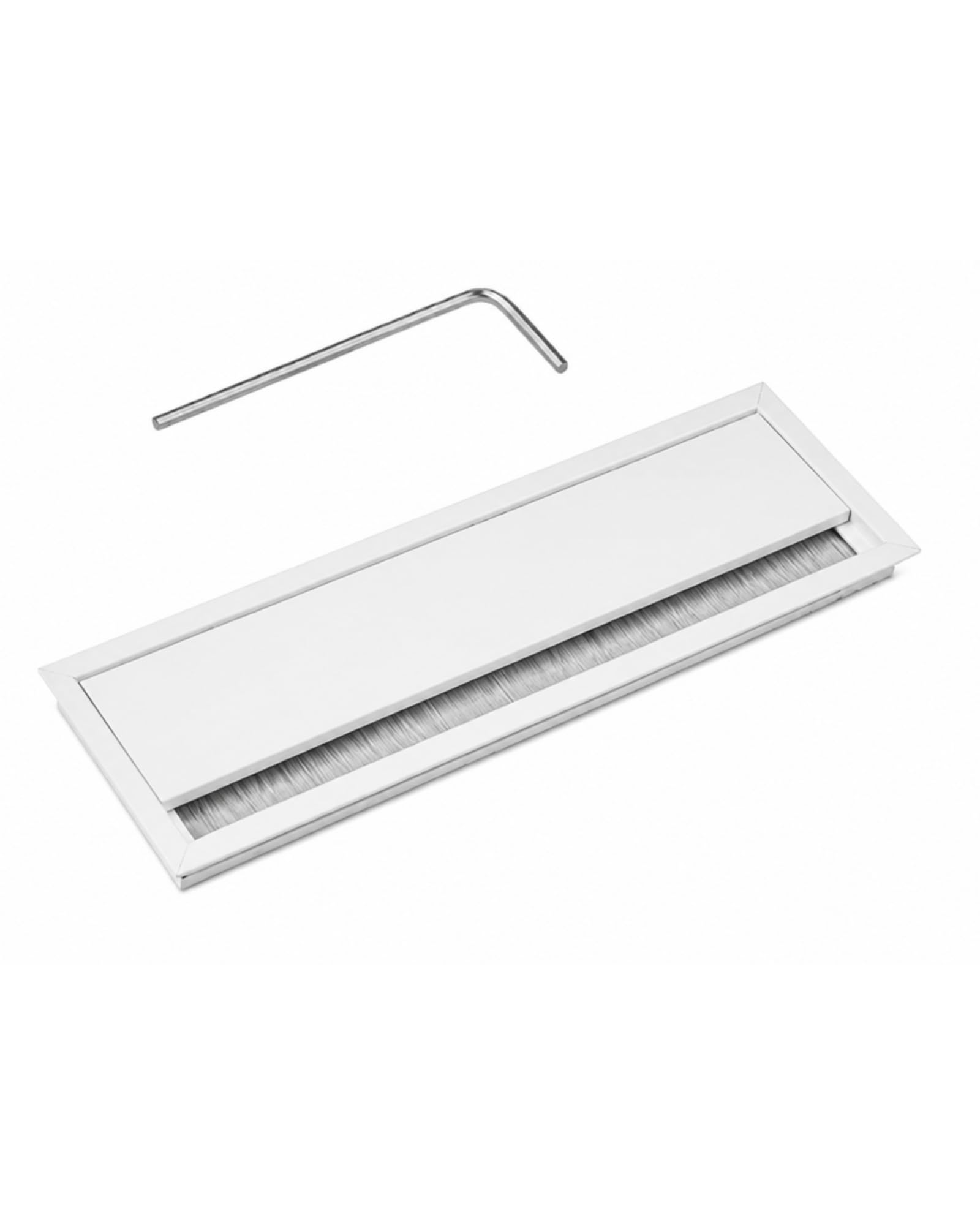 Gedotec Exit G11 Eco Cable Grommet White Square with Brush Seal | Cable Outlet Desk | Aluminium Cable Box Recessed | 320 x 100 mm | 1 Piece - Cable Outlet Office Table for Inlet