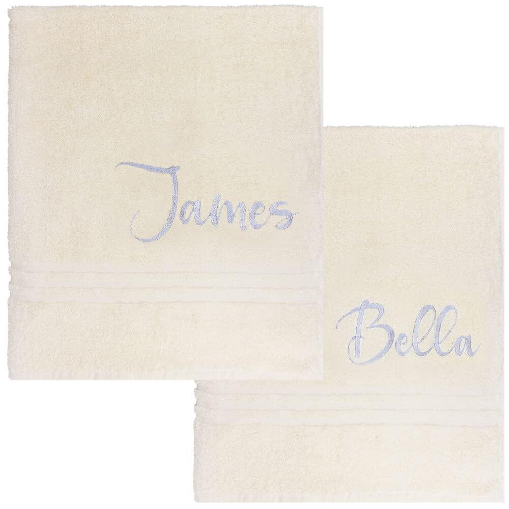 Personalised His & Hers Cream & Silver Bath Towels Gift Set