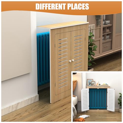 Cubierta de Calentador de Madera con 2 Puertas y Listones Verticales para Pasillo 7