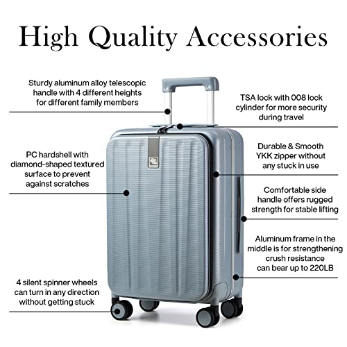 Hanke Luggage Hardside Suitcase With Wheels & Front Opening, 24In Large Checked In Luggage Aluminum Frame Pc Rolling Suitcases Travel Bag Tsa Lock - Grey #TOP6