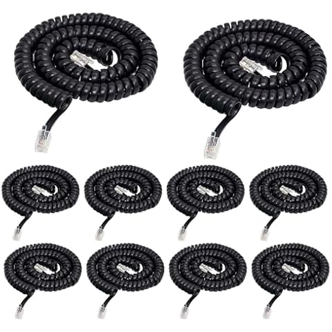Yumiwoow Telephone Phone Handset Cable Cord,10Pack Phone Cord Landline 8Ft Uncoiled / 1.4Ft Coiled Landline Phone Handset Cable RJ9 4P4C Telephone Accessory Phone Cord- Black Cover