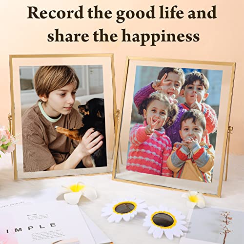 Amyhill Set Of 3 Glass Photo Frame Antique Metal Geometric Picture Frame With Glass Cover Floating Picture Frames Metal Pressed Glass Picture Frame Floating Frame Vertical, 8 X 10 Inches (Gold) #TOP5