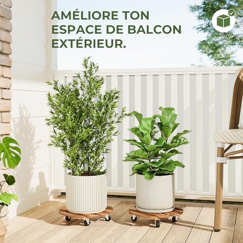 Bamworld Porte Plante a Roulettes, Support Plante Interieur avec Roulettes, Lot de 2 Supports Plantes Interieur 30,5 cm, Capacite 100 KG pour Interieur Exterieur, Marron Fonce – vue 6