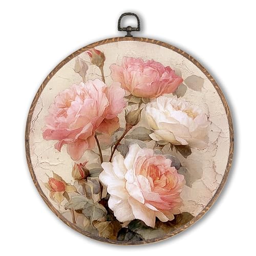Hxlac Toile murale ronde vintage encadrée – Impressions sur toile de style shabby chic – Impressions sur toile de style shabby chic pour décoration murale de...