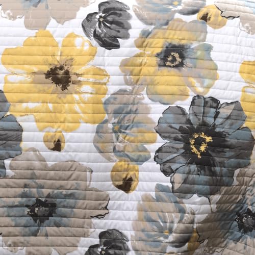 Image of Lush Decor Leah Reversible Floral Quilt Set, 3 Piece Set, Full / Queen, Yellow & Gray - Watercolor Botanical - Cottage Core - French Country Decor- Bedding Queen Size