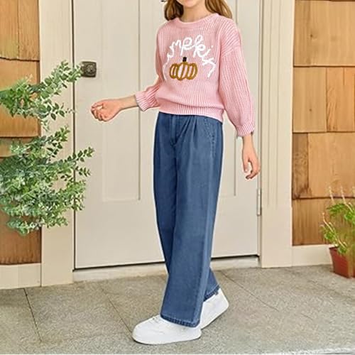 Toddler Ribbed Knit Sweater Halloween Pumpkin Graphic Pullover Crochet Sweater Cute Crew Neck Long Sleeve Tops4