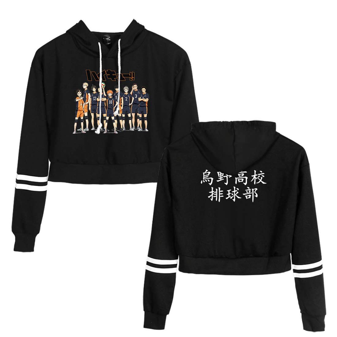 Flyself Women's Black B Teen Girls Haikyuu Hoodie Crop Top Cosplay Hoodie Sweatshirt Hinata Shoyo Kageyama Tobio Pullover Top Sweater