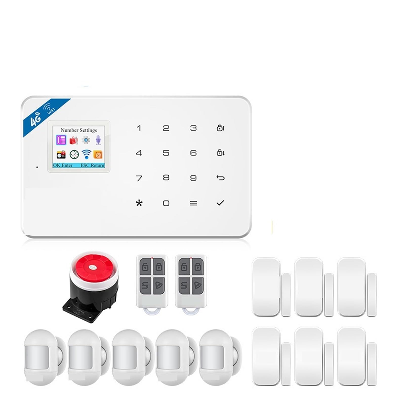 Sistema de Alarma para Casa, De alarma 4G/WIFI KIT inalámbrico de seguridad for el hogar W184 GSM Panel de alarma dispositivos inteligentes for el hogar Sensor de ventana/puerta,para el hogar(KIT 1)