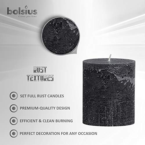 Bolsius Rustic Anthracite (Black) Unscented Pillar Candles - 2.75" X 3.25" Decoration Candles Set Of 3 - Clean Burning Dinner Candles For Wedding & Home Decor Party Restaurant Spa- Aprox (80X68M) #TOP5
