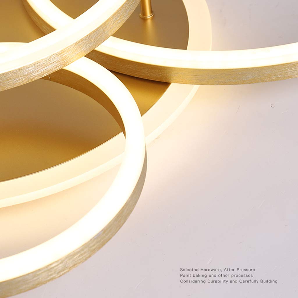 LED Deckenleuchte Dimmbar Deckenlampe Ring Metall Schlafzimmerlampe modern Acryl Deckenbeleuchtung Wohnzimmerlampe Kinderzimmer Esszimmer Bad Flur Pendelleuchte,Gold,2 Ringe