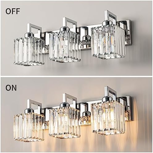 FDPBY Modern Crystal Bathroom Vanity Light 3-Lights Chrome Modern Crystal Wall Lamp Bathroom Modern Crystal Vanity Lighting - 3