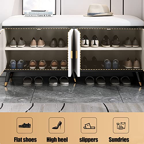 Banc de rangement à chaussures en bois avec coussin en cuir pour entrée