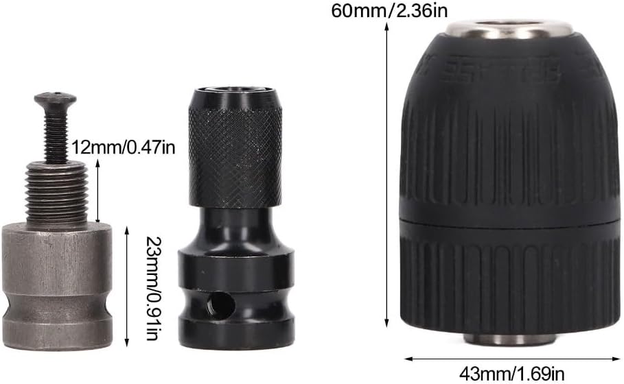 Self Tighten Drill Chuck 1/2in 20UNF - Keyless Conversion Adapter for Impact Wrench, 2-13mm Clamping Range with Carbon Steel Construction