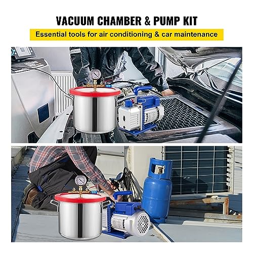 Kit de Bombeo de Vacío 1.5 Galón 2.5 CFM, Bomba de Paleta Monoejecutora para Desgasificación de Cámara, para Aire Acondicionado de Automóvil y Refrigerador miniatura 3
