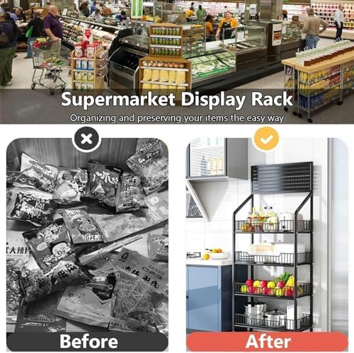 Store Display Rack Wall Mounted Storage Rack Supermarket Convenience Store,Supermarket Shelf Display Rack - Black/White Utility Shelves with Removable Hooks for Chips, Snacks, Packaged Foods
