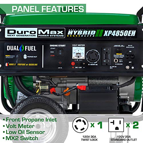 Duromax Xp4850Eh Generator-4850 Watt Gas Or Propane Powered-Electric Start-Camping & Rv Ready, 50 State Approved Dual Fuel Portable Generator, Green #TOP3