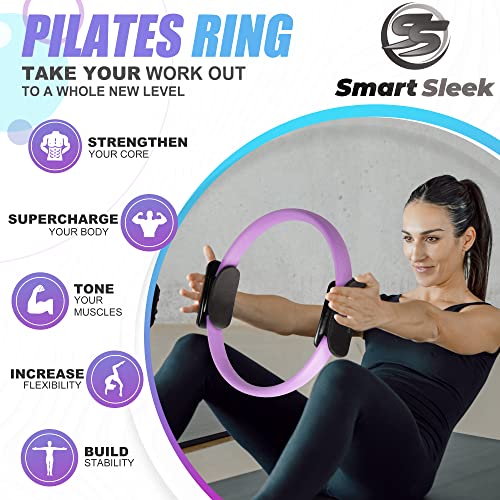 Smartsleek Pilates Ring Circle, 14 Inch Magic Circle Pilates Ring With 4 Resistant Bands - Padded Pilates Magic Circle With Ball -Yoga And Fitness Ring For Toning Thighs #TOP3