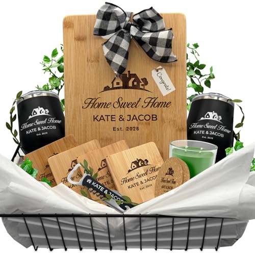 Personalized Build Your Own New Home Gift Basket with Engraved Cutting Board Coasters & Tumblers Custom Housewarming Gift for Realtor Client Closing Gift First Home Present - Heritage Style