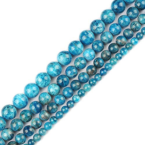 Ruilong Natural Loose Beads Genuine Smooth Round Gemstone Beads for Jewelry Making About 15.5", Ocean Apatite, 8MM