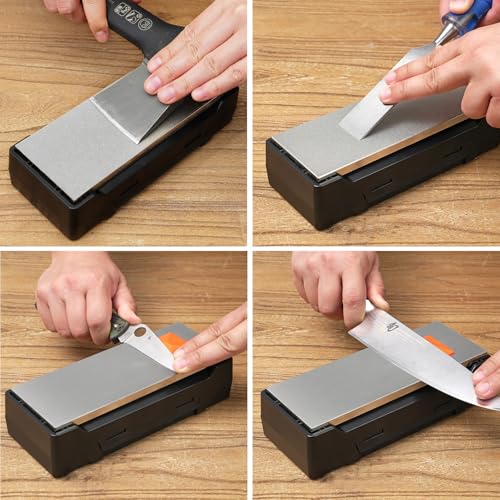 Image of SHARPAL 163N Double-sided Diamond Sharpening Stone, 8 in. x 3 in. | Extra Coarse 220 / Fine 600 Grit, Storage Case with NonSlip Base, Angle Guide, Knife Sharpener